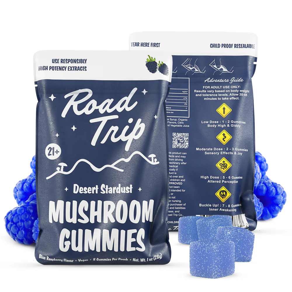 Desert Stardust Mushroom Gummies Blue Raspberry Road Trip Gummies