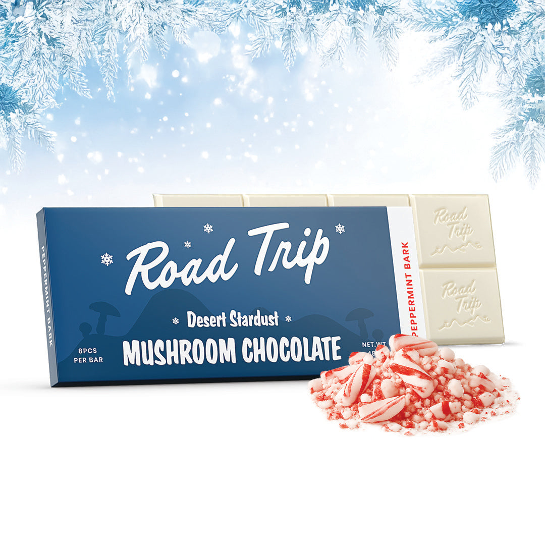 Road Trip Desert Stardust Mushroom Chocolate Bar - Peppermint Bark Road Trip Desert Stardust Mushroom Chocolate Bar - Peppermint Bark